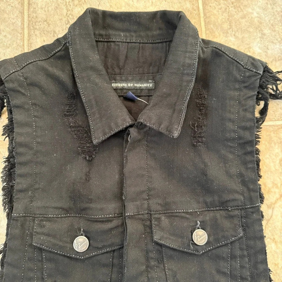 NWOT Citizens of humanity x Jerome Dahan distressed Sleeveless Jean Jacket Black - Picture 7 of 15